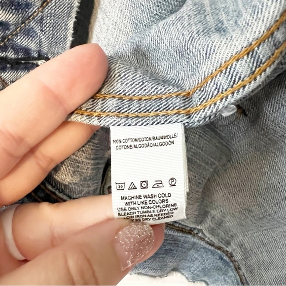 Free People Distressed Long Denim Jean Jacket Size Medium M - Picture 5 of 8